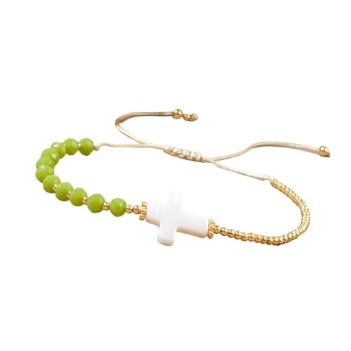 Azxcvbnm Multikola Kristallperlen Kruzifix Armband Handgefertigt Böhmische Armreif Mode Handgelenk Schmuck Für Strandoutfits Mehrfarbiger Kristallkruzifix Armreifen von Azxcvbnm
