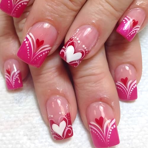 Valentinstag-Nägel zum Aufdrücken mit bunten Herzen, zum Aufkleben, glänzendes Acryl, quadratisch, für Damen und Mädchen Valentinstag-Nägel zum Aufdrücken mit bunten Herzen, zum Aufkleben, glänzendes Acryl, quadratisch, für Damen und Mädchen von Azxcvbnm