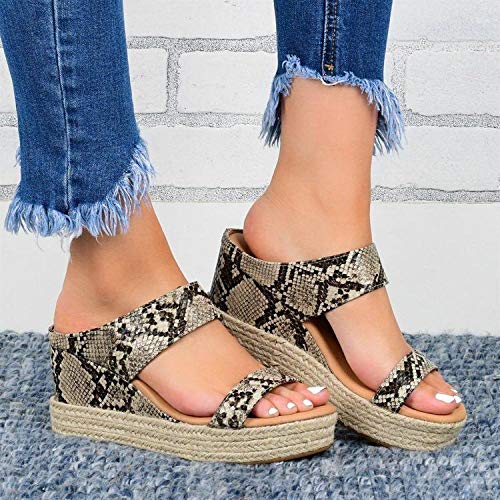 Damen Dusch Badeschuhe Sommer Flip Flop,Hausschuhe mit Hangabsatz, Damenoberbekleidung, Hanfseil mit dicken Sohlen, gewebtes Schlangenmuster_35,Herren Flip Flops Beach Sandalen von B/H