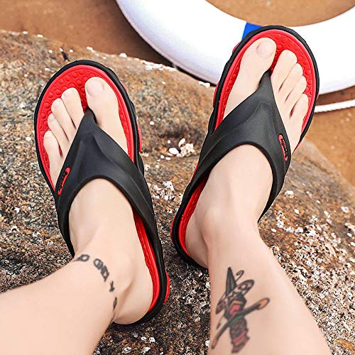 B/H Pool Slide Dusch-& Badeschuhe,Home Casual Herren Flip Flops,bequeme Sandalen für Erwachsene-schwarz und rot_44,Badezimmer Strand Home Slippers von B/H