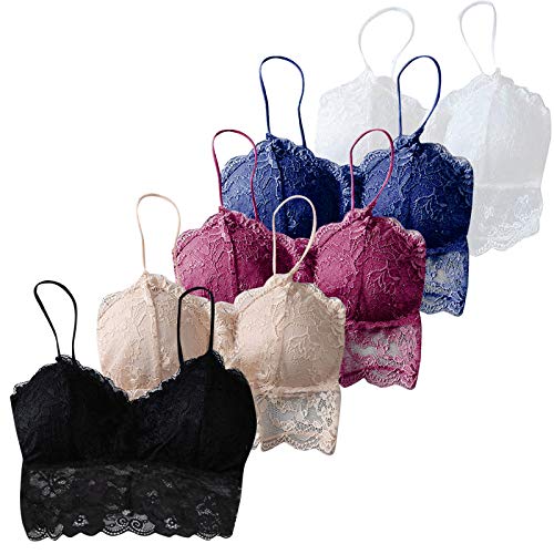 5 Stücke Damen Leibchen, Spitzen BHS Gepolstert Bralette für Damen, Push Up Top Sexy BHS Damen Unterwäsche Weste Gepolsterte Sportunterwäsche Bra Lace Bustier Crop von B/N