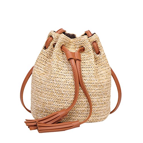 B/N TriLance Sommer Casual Weben EIN-Schulter-Tasche Stroh Tasche Beutel Tasche Handtasche Handtasche, Hohe Kapazität Webart Quasten Schulter Beuteltasche von B/N