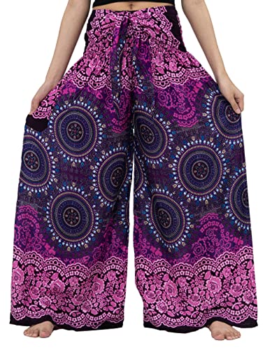 B BANGKOK PANTS Damen Boho Palazzo Hose Weites Bein Lounge Pants, Bohorose Pink, Einheitsgröße von B BANGKOK PANTS