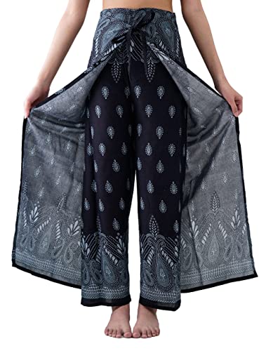 B Bangkok Pants Damen Boho-Palazzo-Hose mit weitem Bein, Yoga-Wickelband, Taille zum Binden, Einheitsgröße B Bangkok Pants Damen Boho-Palazzo-Hose mit weitem Bein, Yoga-Wickelband, Taille zum Binden, Einheitsgröße von B BANGKOK PANTS