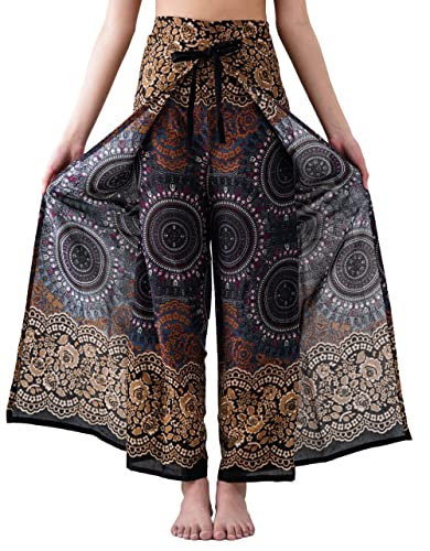 B Bangkok Pants Damen Boho-Palazzo-Hose mit weitem Bein, Yoga-Wickelband, Taille zum Binden, Einheitsgröße B Bangkok Pants Damen Boho-Palazzo-Hose mit weitem Bein, Yoga-Wickelband, Taille zum Binden, Einheitsgröße von B BANGKOK PANTS