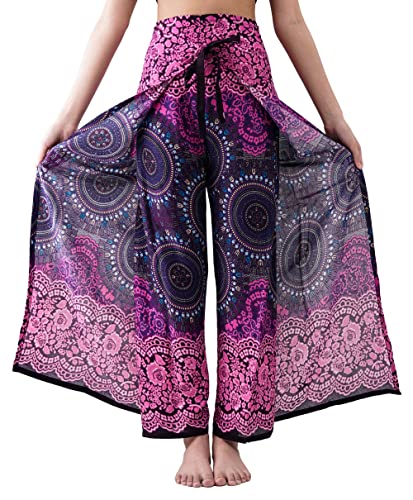 B Bangkok Pants Damen Boho-Palazzo-Hose mit weitem Bein, Yoga-Wickelband, Taille zum Binden, Einheitsgröße B Bangkok Pants Damen Boho-Palazzo-Hose mit weitem Bein, Yoga-Wickelband, Taille zum Binden, Einheitsgröße von B BANGKOK PANTS
