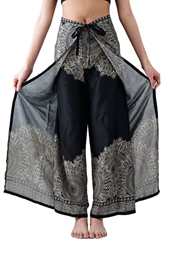 B Bangkok Pants Damen Boho-Palazzo-Hose mit weitem Bein, Yoga-Wickelband, Taille zum Binden, Einheitsgröße B Bangkok Pants Damen Boho-Palazzo-Hose mit weitem Bein, Yoga-Wickelband, Taille zum Binden, Einheitsgröße von B BANGKOK PANTS
