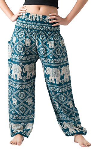 B BANGKOK PANTS Damen Harem Women Hippie Clothes Pants Bohemian Boho Styles with Pocket Yoga-Hose, Grüner Elefant, Einheitsgröße B BANGKOK PANTS Damen Harem Women Hippie Clothes Pants Bohemian Boho Styles with Pocket Yoga-Hose, Grüner Elefant, Einheitsgröße von B BANGKOK PANTS