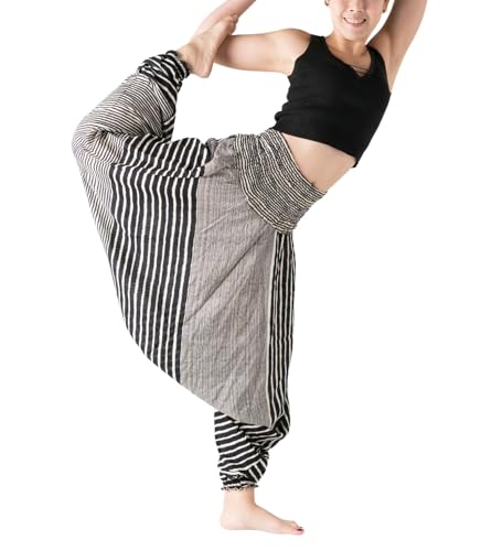 B BANGKOK PANTS Haremshose für Damen, Jumpsuit, Hippie-Kleidung, Line Black, Einheitsgröße von B BANGKOK PANTS