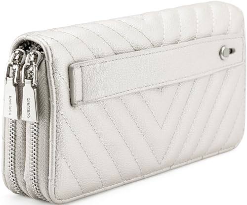 B BRENTANO Geldbörse aus veganem Leder mit doppeltem Reißverschluss und Handschlaufe, Perlglanz-Beige, Geldbörse mit Handgriff von B BRENTANO