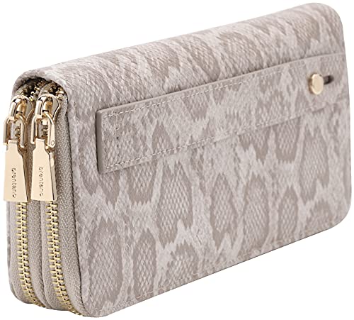 B BRENTANO Geldbörse aus veganem Leder mit doppelter Reißverschlusstasche und griffiger Handschlaufe, Python Creme, Geldbörse mit Handgriff von B BRENTANO
