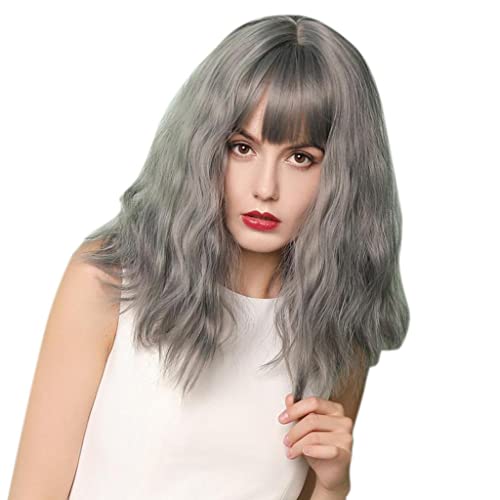 B Baosity 14 '' Frauen Wellige Perücke Hitzebeständig Schulterlange Perücke mit Flat Grey von B Baosity