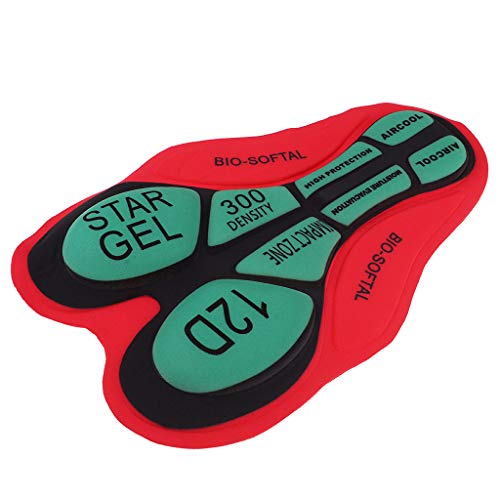 B Baosity Atmungsaktiv Gel-Polster 3D Pad Gel-Polsterung für Radhose Radlerhose Fahrradhose Fahrradbekleidung Kissen - 12D Rot Grün von B Baosity