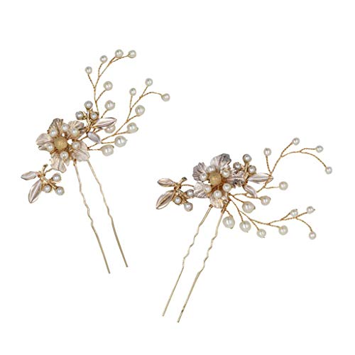 B Baosity U Förmige Haarnadeln Haarspangen Braut Perlen Blattblumen Haarnadeln von B Baosity