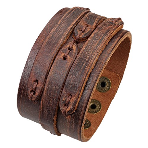 B Baosity Vintage PU Wickel Armbänder Breites Gürtel Armband Biker Rock Kaffee von B Baosity