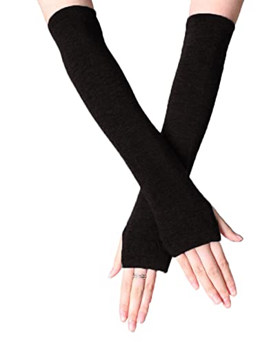 B-HOT Warme fingerlose Handschuhe, dehnbar, gestrickt, Daumenloch, Sonnenschutz, lange Arme, gestreift, Schwarz , Einheitsgröße von B-HOT