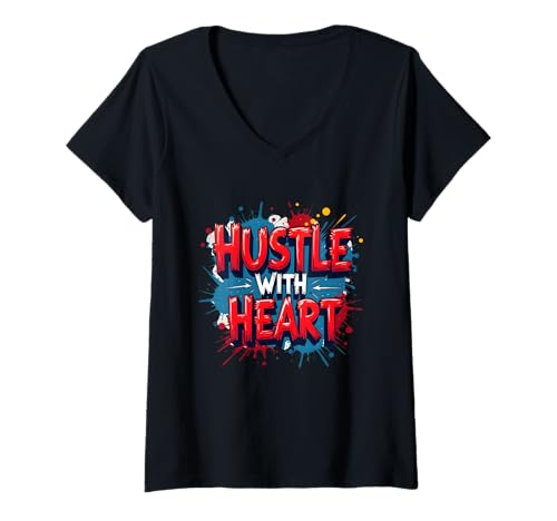 Damen Hustle with Heart - Mit Herz und Verstand Arbeiten T-Shirt mit V-Ausschnitt Damen Hustle with Heart - Mit Herz und Verstand Arbeiten T-Shirt mit V-Ausschnitt von B-K-R-Design