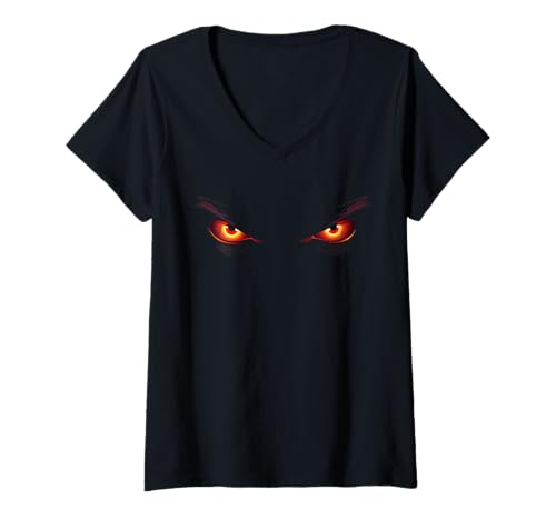 Damen Zwei glühende, wütende rote Augen T-Shirt mit V-Ausschnitt von B-K-R Design