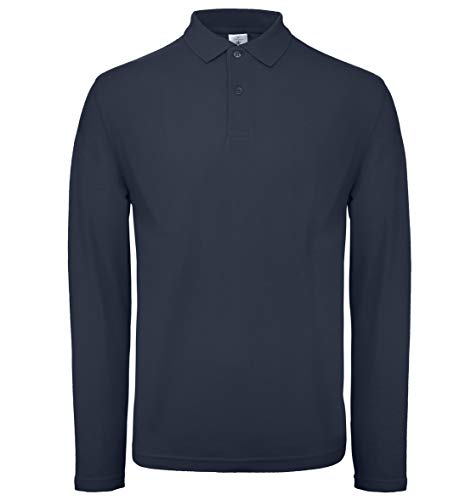 B&C Collection Männer Langarm Polo-Shirt Lässige Kragen Baumwoll-T-Shirt - Marine (M) von B&C