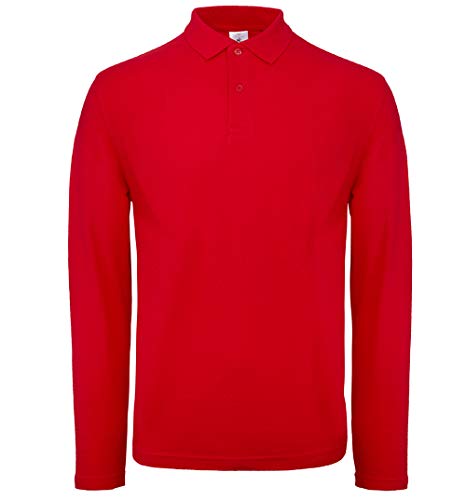 B&C Collection Männer Langarm Polo-Shirt Lässige Kragen Baumwoll-T-Shirt - Rot (L) von B&C