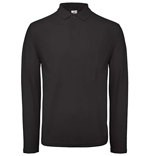 B&C Collection Männer Langarm Polo-Shirt Lässige Kragen Baumwoll-T-Shirt - Schwarz (3XL) von B&C