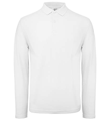 B&C Collection Männer Langarm Polo-Shirt Lässige Kragen Baumwoll-T-Shirt - Weiß (3XL) von B&C