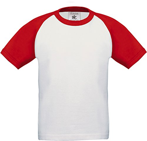 B&C Unisex Baseball T-Shirt Base-Ball /kids White/Red 134-146 (9-11) von B&C