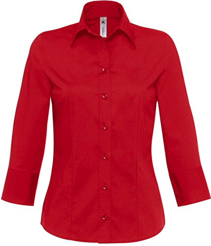 B&C: Popelin Bluse mit 3/4 Ärmeln Milano, Größe:XL;Farbe:Deep Red von B&C
