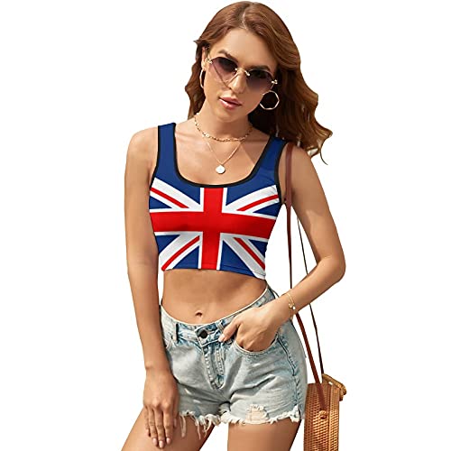 Ärmelloses Tanktop mit britischer Flagge, für Workout, lässig, Yoga, athletisch, sexy, bauchfrei, für Damen und Mädchen, White-UK Britische Flagge 1, Groß von B&MAVIS