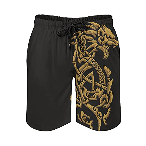 Wikinger-Symbol – Fenrir Wolf nordische Mythologie Herren-Sommer-Badehose, schnelltrocknend, lässige Board-Shorts, Wikinger-Symbol - Fenrir Wolf nordische Mythology1, XX-Large von B&MAVIS