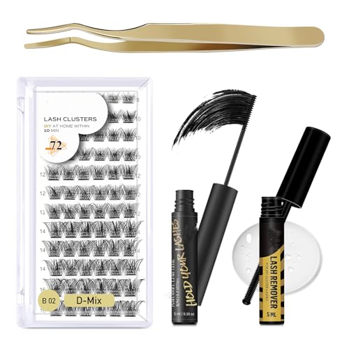 B&Q Wimpern Extensions Set 72PCS B02 DIY - Einzelne Wimpern, Mascara, Kleber Entferner, Applikatoren für Anfänger (Kit, NM) von B&Qaugen