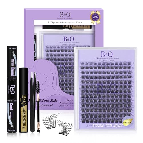 B&Q Wimpernverlängerung Set - 156 PCS Lash Extension Set mit Applikatoren, Kleber, Entferner und Pinsel für DIY Wimpern Extensions (B01) von B&Qaugen