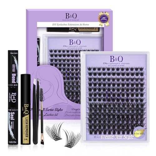 B&Q Wimpernverlängerung Set - 156 PCS Wimpern Extensions Mit Mascara Pinsel, Lash Kleber Entferner und Applikatoren für DIY Wimpern Extensions (B02,Kit) von B&Qaugen