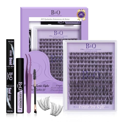 Lash Extension Set 156 PCS Wimpern Extensions Set B&Q Wimpernverlängerung Set Einzelne Wimpern Mit Mascara Pinsel Lash Kleber Entferner Wimpern Applikatoren für DIY Wimpern Extensions (B15,Kit) von B&Qaugen