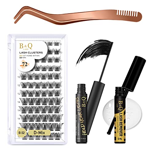 B&Q Wimpern Extensions Set 72PCS B02 DIY Lash Extension Set Einzelne Wimpern Mascara Wimpern Kleber Entferner Wimpern Applikatoren für Wimpern Extensions Set Anfänger (Kit,B02) von B&Qaugen