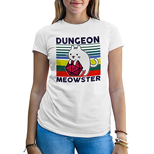 Dungeon Meowster Vintage DND D21 Damen Weißes T-Shirt Size S von B&S Boutique