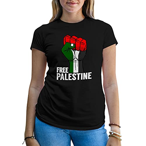 Free Palestine Damen V-Ausschnitt Schwarz T-Shirt Size L von B&S Boutique