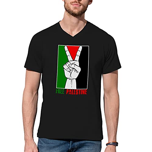 Free Palestine Herren Schwarz V-Neck Shirt Size L von B&S Boutique