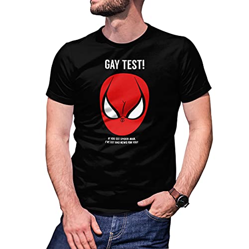 Fun Gay Test Spiderman Herren Schwarz T-Shirt Size XL von B&S Boutique