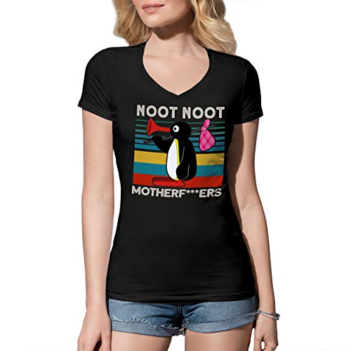 Noot Noot Funny Pingu Meme Motherf Classic Damen V-Ausschnitt Schwarz T-Shirt Size M von B&S Boutique