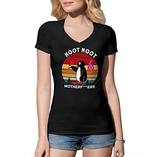 Noot Noot Retro Motherfuckers Damen V-Ausschnitt Schwarz T-Shirt Size L von B&S Boutique