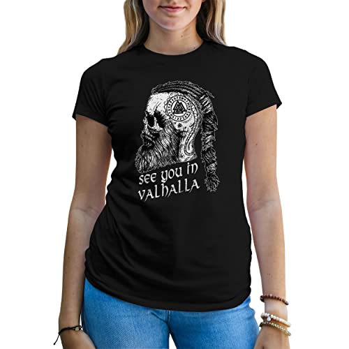 See You in Valhalla Damen V-Ausschnitt Schwarz T-Shirt Size L von B&S Boutique