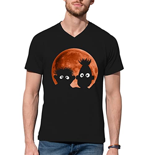 Shadow Puppets Blood Moon Horror Parody Bert Ernie Herren Schwarz V-Neck Shirt Size XL von B&S Boutique