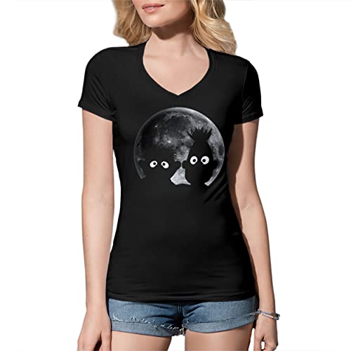 Shadow Puppets Moon Bert Ernie Damen V-Ausschnitt Schwarz T-Shirt Size L von B&S Boutique