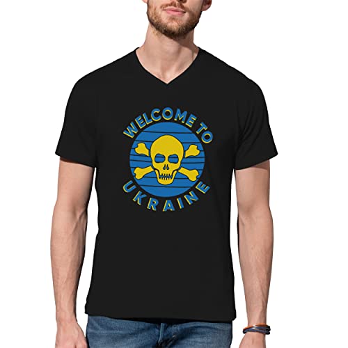 Welcome to Ukraine Skull Dead All Herren Schwarz V-Neck Shirt Size XL von B&S Boutique