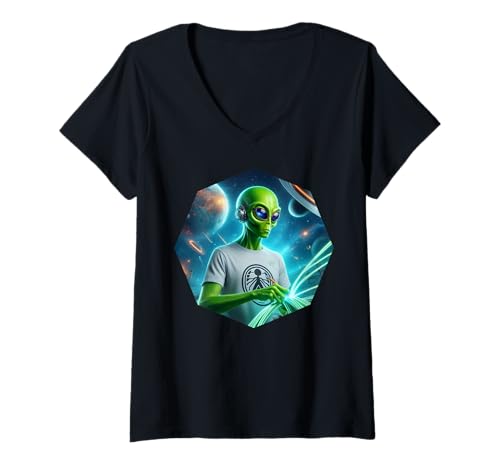 Damen Alien Network Engineer, Geschenk für Kabelverwaltung T-Shirt mit V-Ausschnitt Damen Alien Network Engineer, Geschenk für Kabelverwaltung T-Shirt mit V-Ausschnitt von B&SK