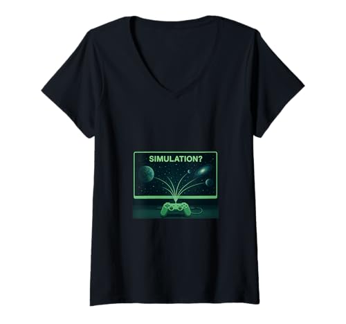 Damen Universum Simulation Leben Spiel Geschenk T-Shirt mit V-Ausschnitt von B&SK