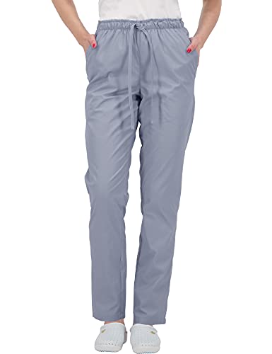 B-well ALESSI Medizinische Schlupfhose Arbeitshose Multitaschen Unisex mit Elastischem Bund und Gesäßtaschen Krankenhaus Uniformhose mit mittlerer Taille und Rundumgummibund (Hellgrau, L) von B-well