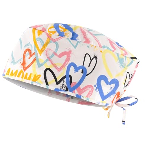 B-well Adelina Chirofano Beanie Krankenschwester Hüte Chirofano Frau in Apura Zubehör für medizinisches Personal (Farbige Herzen) von B-well