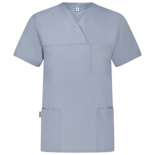 B-well Angel Unisex Kasack Kurzarm V-Ausschnitt Kasack Damen Pflege Kasack Herren Pflege Kasack Schlupfkasack (Hellgrau, XS) von B-well